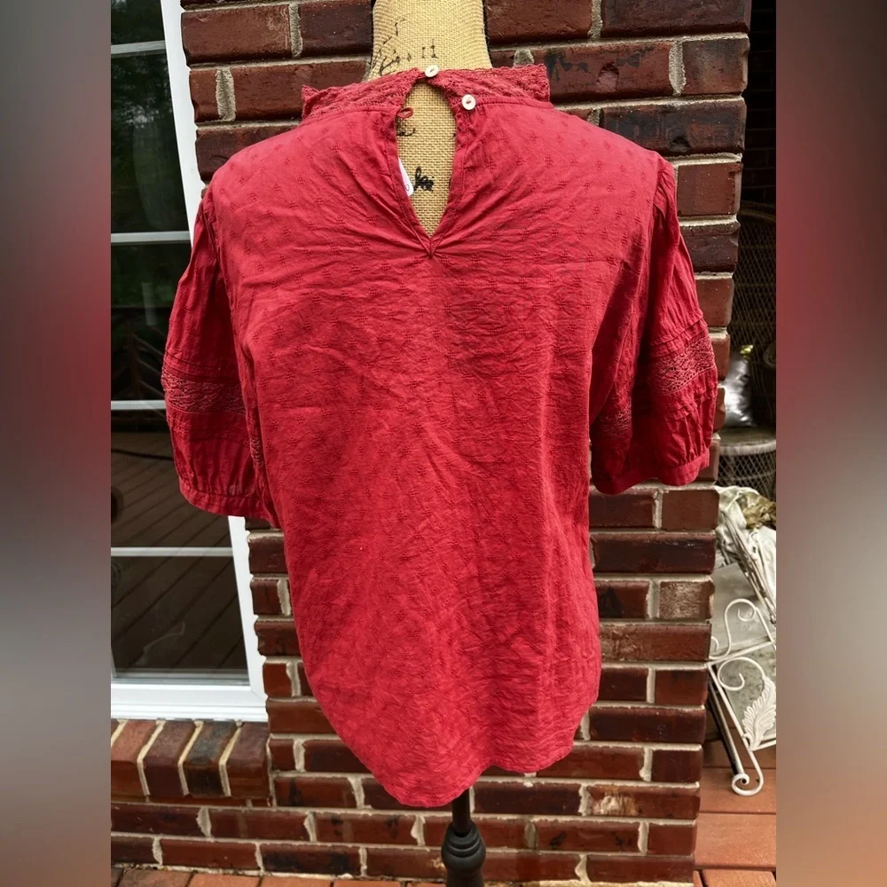 Women's Red Lace Detail Top - Picture 9 of 16